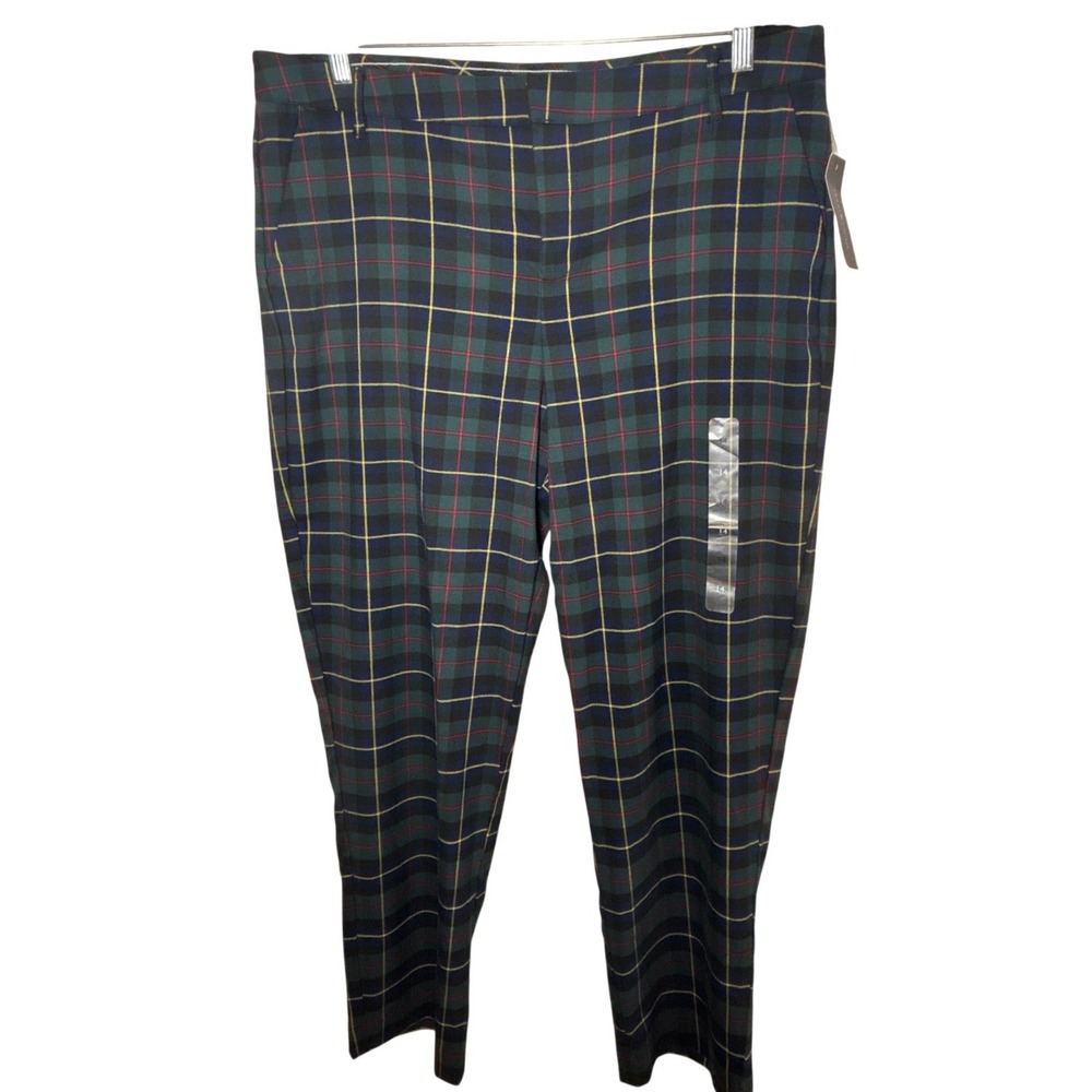 Tommy Hilfiger Hampton Trouser Womens 14 Green Blue Plaid Tapered Pants NWT